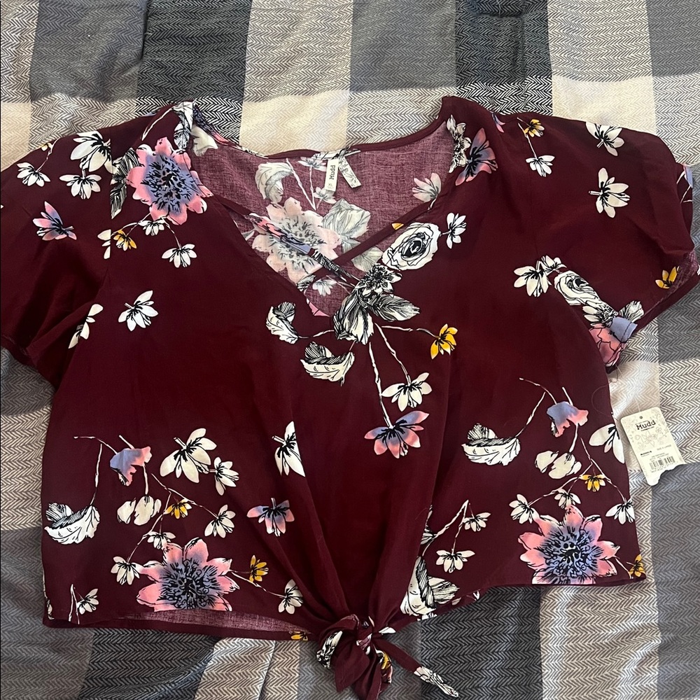 Mudd Burgundy Floral Crop Top